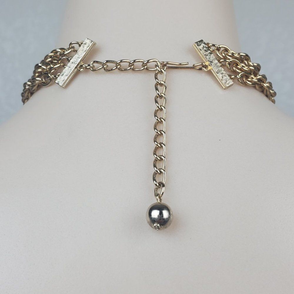 Vtg Triple Strand Gold Tone Metal Rope Collar Chain Chunky Statement Necklace - Picture 3 of 9